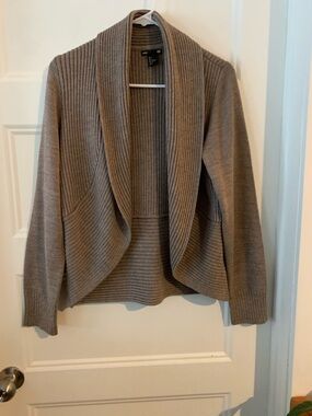 H&M Great quality Taupe Ribbed Open-Front flowy Collar Cardigan